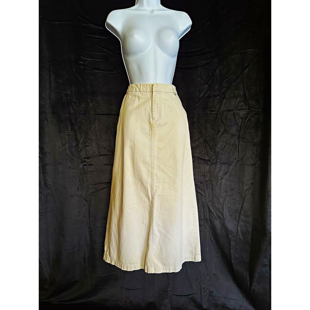Old Navy KhakiCotton Twill long  A-Line Skirt Pockets Zip Closure Size 8